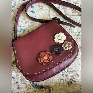 Coach Crossbody Saddle Bag - Tea Rose Applique Leather Shoulder Bag